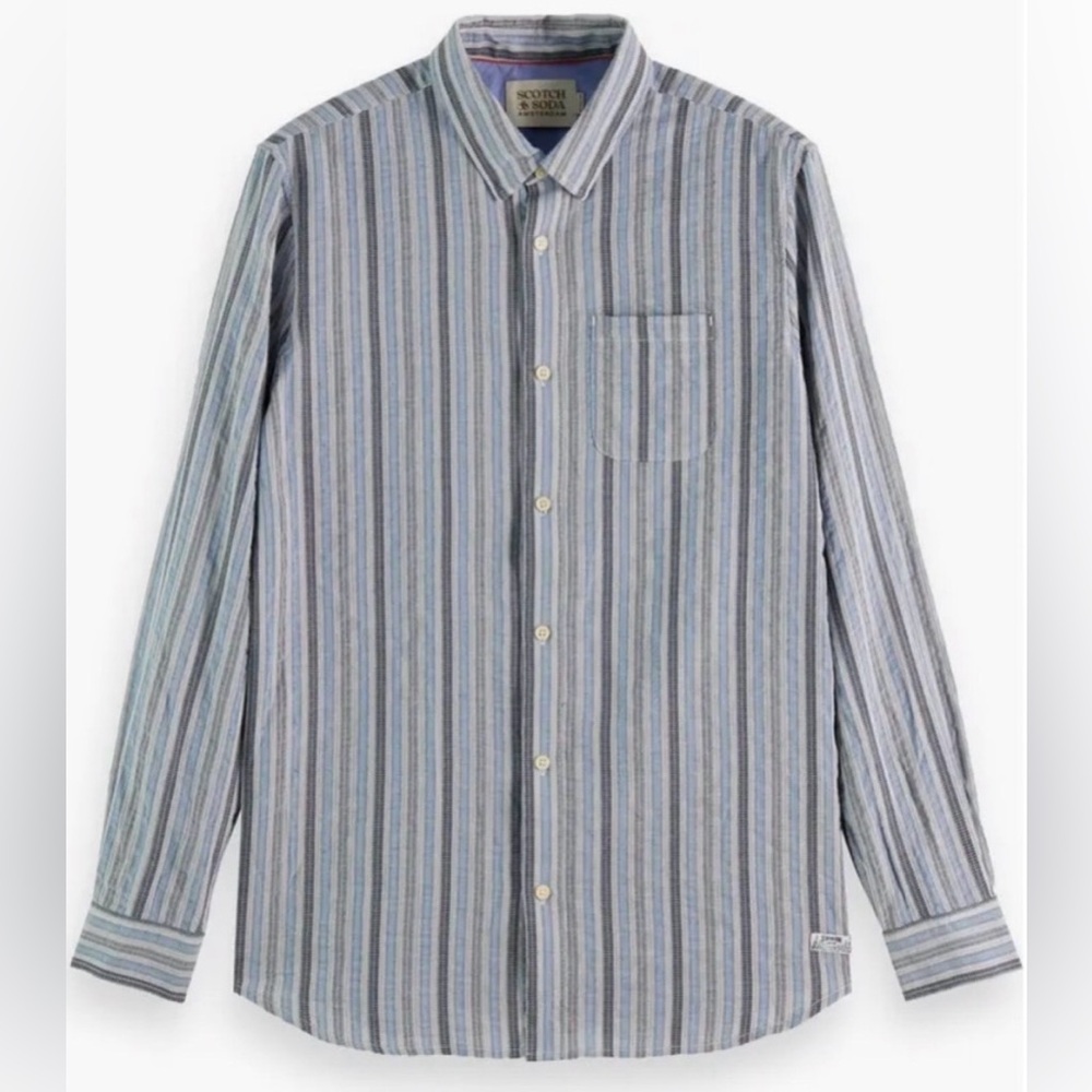 Scotch & Soda The Dobby Striped Button Down Shirt Men’s Large 100% Cotton Blue